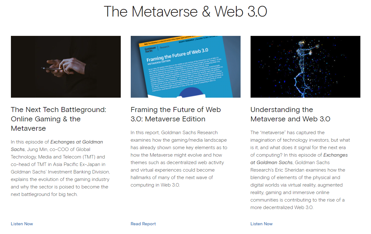 Goldman Sachs sieht Zukunft im Metaversum und Web3